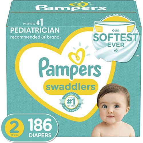 Diapers Size 2, 186 Count - Pampers Swaddlers Disposable Baby Diapers, (Packaging May Vary) - Size 2 (186 Count)