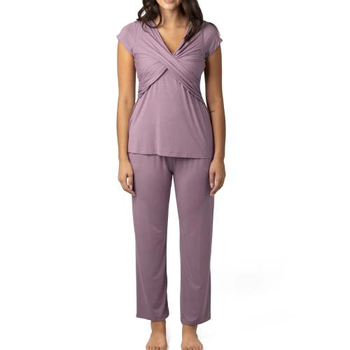 Kindred Bravely Davy Maternity Pajamas & Postpartum Lounge Sets for Women, Short Sleeve Nursing Pajamas (Dusty Mauve, Medium)