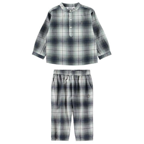 CLADONIA CHECK BUTTON DOWN TOP AND PANTS SET by MOLO | Kids Fashion | Mini Dreamers