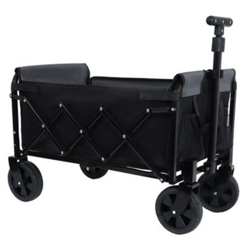 NAYSAYE Wagon Foldable Beach Wagon with Sturdy Frame and Storage for Outdoor Beach Trips, Black and Gray, 29.5"*17.9"*38.6"