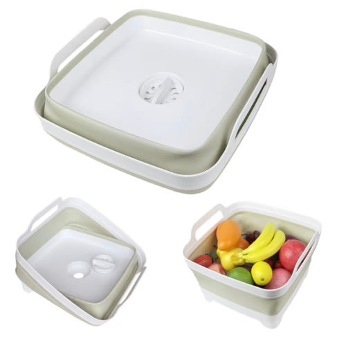 Collapsible Wash Basin for Baby Bottles - 2.4 Gallons Portable Wash Bin for RV Camping Sink, Space-Saving Dish Tub (Green)