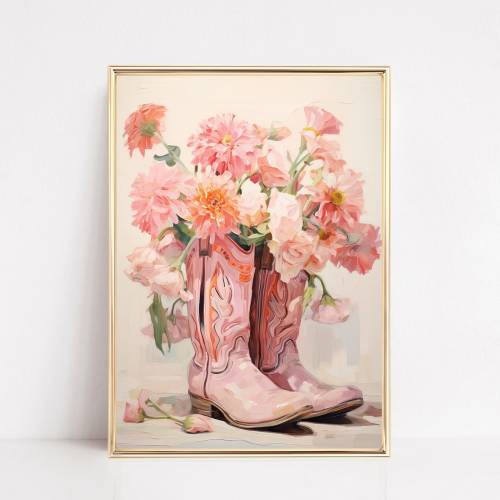 Pink Cowgirl Boots Print Coastal Decor Painting Poster Western Boho Wall Art Western Nursery Decor Girl Room Prints Framed or Canvas