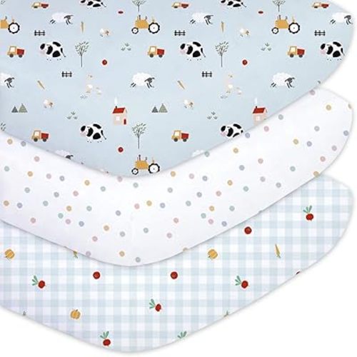 Little Grape Land Crib Sheets Baby Toddler Sheets 3 Pack Fitted for Boys Girls, Standard Size 28x52‘’ Crib Mattress, Super Soft Breathable Washable Microfiber Blue Sheep