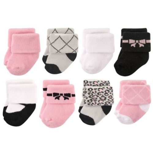 Hudson Baby Infant Girls Cotton Rich Newborn and Terry Socks, Bows, 6-12 Months