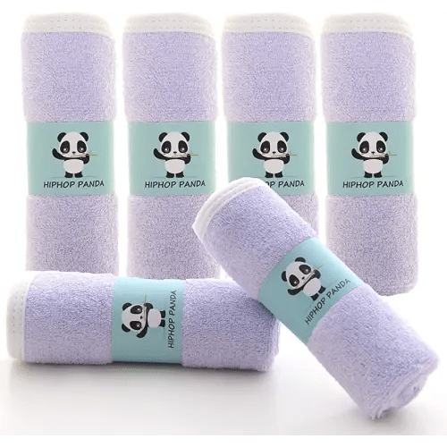 HIPHOP PANDA Baby Washcloths, Rayon Made from Bamboo - 2 Layer Ultra Soft Absorbent Newborn Bath Face Towel - Reusable Baby Wipes for Delicate Skin - Purple, 6 Pack