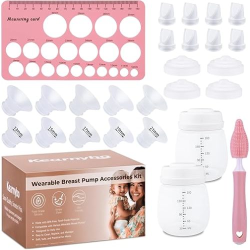 Replacement Parts Kit for Momcozy M5 Wearable Breast Pump – Includes 2 Bottles, 10 Flanges, 8 Duckbill Valves, 4 Membranes, Sizing Ruler & Cleaning Brush – BPA-Free, Easy to Clean