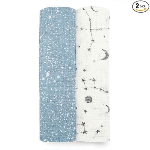 aden + anais Essentials Silky Soft Swaddle Baby Blanket, 100% Bamboo Viscose Muslin Blankets for Girls & Boys, Baby Receiving Swaddles, Ideal Newborn & Infant Swaddling Set, 2 Pack, Cosmic Galaxy