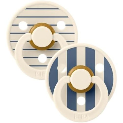 BIBS Colour Pacifier, 6-18 Months, 2-Pack, Round, Pin Ivory Steel Blue