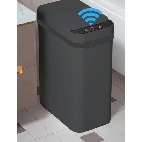Yatmung 4 Gallons Bathroom Trash Can Automatic Touchless - Smart Trash Can | 15.5 Liters Slim Electric Trash Bin Motion Sensor - Narrow, Plastic - Skinny Garbage Can with Lid ( Matte Black )