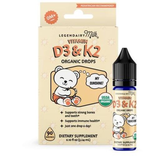 Legendairy Milk Vitamin D3 and K2 Drops, Bone and Teeth Support for Infants - 0.1 fl oz