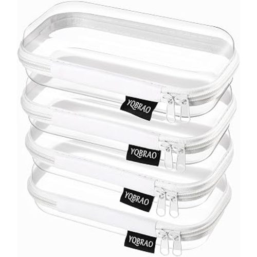 YQBRAO Clear Hard Shell Zipper Cases, 4 Small Cable Organizers, White