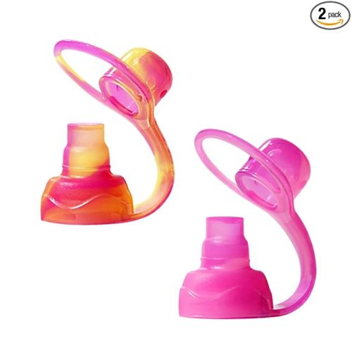 ChooMee SoftSip Food Pouch Top | Baby Led Weaning | No Spill Flow Control Valve, Protects Childs Mouth, 100% Silicone, BPA Free | 2CT Yellow Pink Swirl