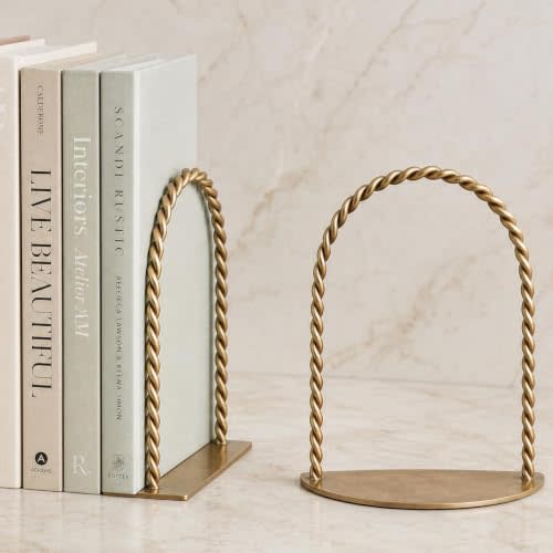 Decorative Bookends for Shelves - Stylish Set of 2 Book Ends | Aesthetic Book Holder and Stopper with Twisted Rope Design Ideal for Any Bookshelf - Chic Home, Office or Library Decor