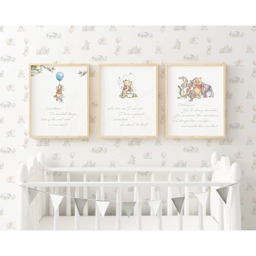 Set of 3 Winnie The Pooh Nursery Quote Prints, Pooh Decor, Instant Download Printable Wall Art