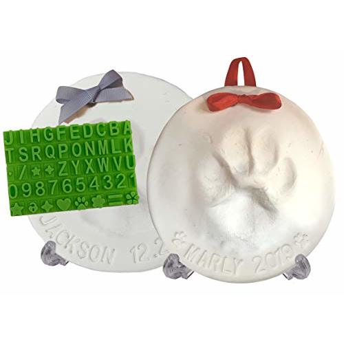 Ultimate Pawprint Keepsake Kit (Makes 2) - Paw Print Christmas Ornament w/ Bonus Personalization Tool & Display Stands! For Dogs, Cats & Pets. Non-toxic. Clay Air-Dries Soft, Light & Uncrackable.