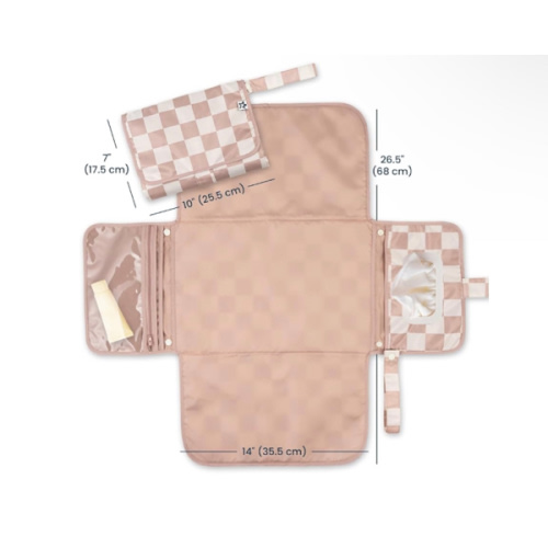 Tiny Twinkle Portable Diaper Changing Pad-Foldable Waterproof Changing Mat&Portable Changing Pad for Travel,Baby Changing Station with Smart Wipes Pocket&Storage (Beige Checkers)