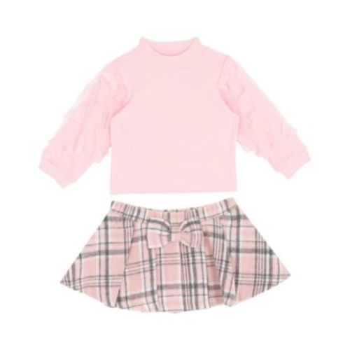 Baby Girls' 3D Butterfly Long-Sleeve Top and Plaid Skirt, 2-Piece Set