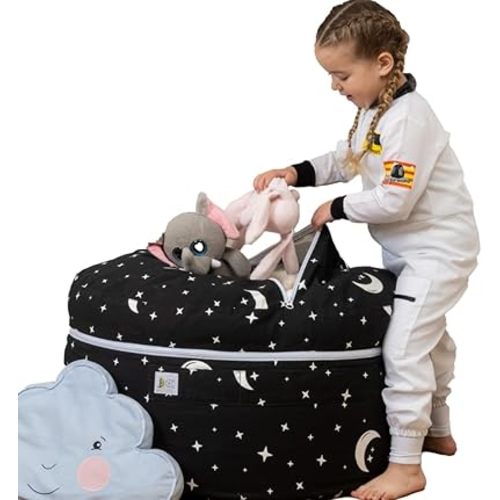 SMART WALLABY Stuffed Animal Storage Bean Bag Chair | 2 Sizes in 1 | 100% Cotton Washable Kids’ Plush Toys Organizer | XL to XXL Expandable Premium Soft Toys Pouf Starry Night