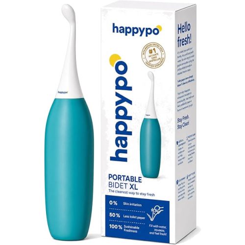 HappyPo The Original XL Butt Shower - Portable Bidet with 50% More Volume - The Easy-Bidet 2.0 Replaces Wet Wipes and Shower Toilet - Portable Bum Spray for Travel - Turquoise