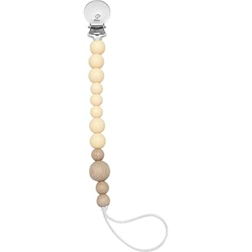 Colour Block Pacifier Clip – Food-Grade Silicone Soother Holder & Teether Strap – Secure, Non-Toxic Binky Clip for Babies – Durable, Stylish, and Easy to Clean – Unisex Baby Accessory - Coconut Milk