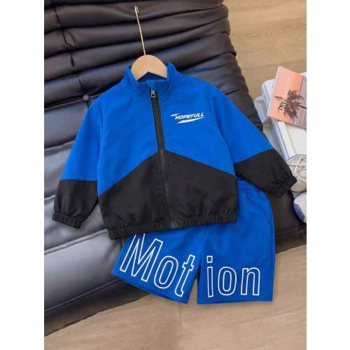 SHEIN Playful Pals Black & Blue Colorblock Letter Print Sporty Casual Jacket & Shorts Set, Fashionable Comfortable Minimalist, Suitable For Outings, Relaxation And Leisure