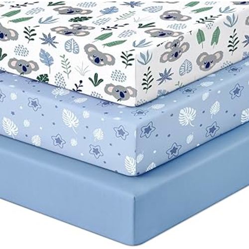 Looxii Baby Crib Sheets for Boys Girls, 3 Pack Fitted Crib Sheet for Standard Crib and Toddler Mattress, Ultra Soft Breathable Microfiber Baby Sheet 52x28x8in