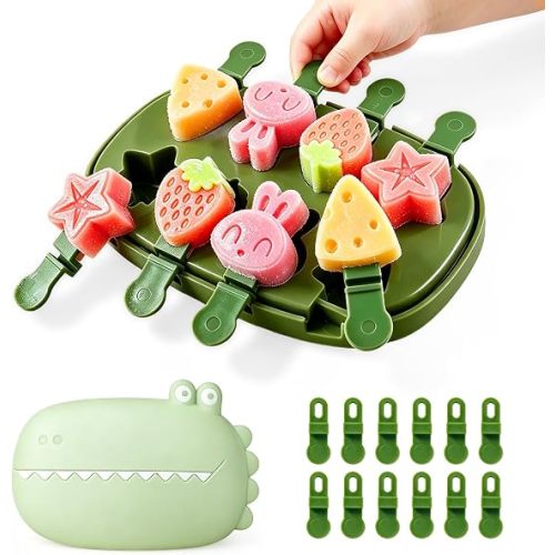 Crocodile Popsicle Molds for Kids & Toddlers – Fun Mini Silicone Ice Pop Maker, BPA Free, Animal Ice Cream Mold Set (Green-crocodile(8 pieces))