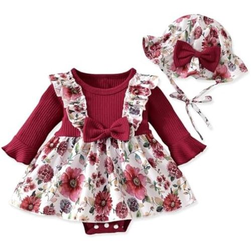 Aalizzwell Infant Baby Girls One Piece Romper Dress with Hat 0-18 Months