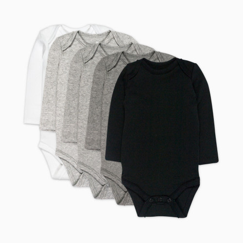 Honest Baby Clothing 5-Pack Organic Cotton Long Sleeve Bodysuit - Gray Ombre, 0-3 M
