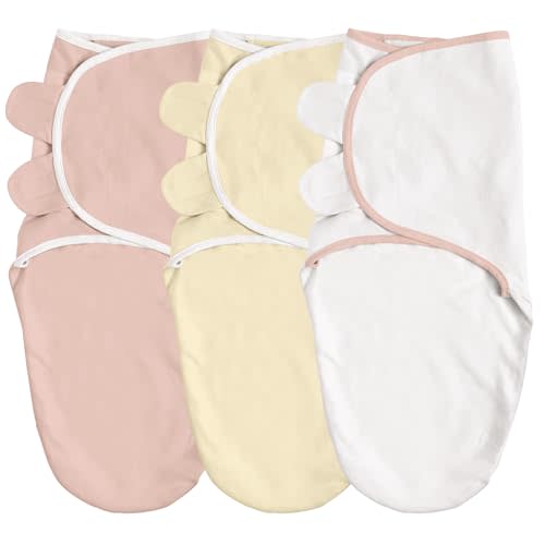 GLLQUEN BABY Swaddle Blankets for Baby Girl & Boy, Easy Adjustable Sleep Sack, Newborn Swaddles for 0-3 Months, Baby Sleep Sack, Pink & Yellow Tone, Swaddling Blankets 3 Pack Wrap Set