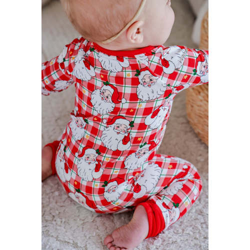 Christmas Bamboo Convertible Zipper Romper in Cozy Claus | Caden Lane