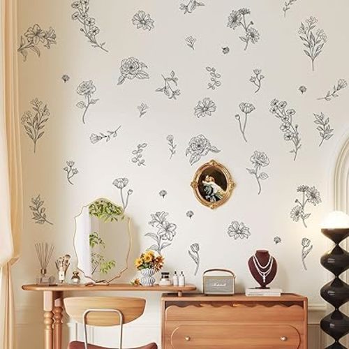 15 Sheets Sketch Wildflower Wall Stickers DIY Garden Floral Decals