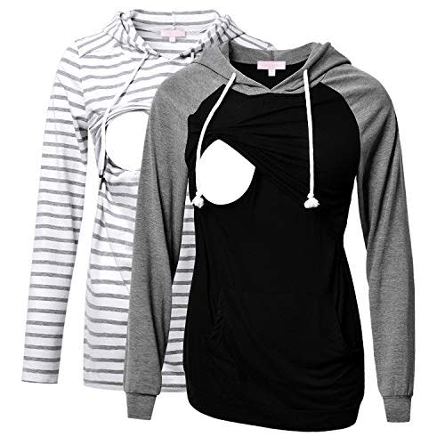 Bhome Nursing Shirt Long Sleeves Hoodie Breastfeeding Top Sweatshirt