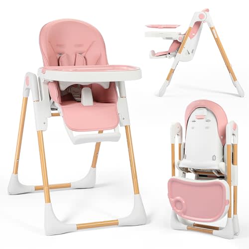 TODEFULL 3 in 1 Baby High Chair, Infant High Chairs for Babies and Toddlers | Folding Toddler Feeding Chair 6 Height & 5 Seat Recline Angle, 2 Built-in Wheels, Removable Double Tray & 3 Footrest Angles