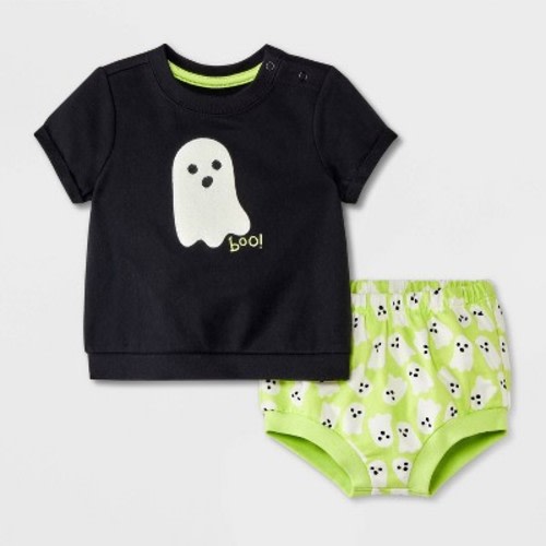 Baby Girls' Halloween Ghost Top & Bloomer Set - Cat & Jack™ Black Newborn