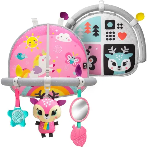 BENBAT Car Seat Toys for Babies - Double Sided Rear Facing Carseat Toy with Baby Mirror for Infants Girls and Boys 0-18 Months, Pink