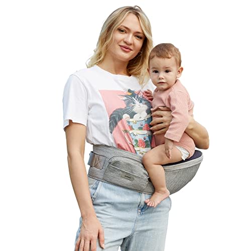Baby Carrier Hip Seat with Adjustable Strap and Pocket, Ergonomic Hip Holder for Newborns & Toddlers (Light Grey)