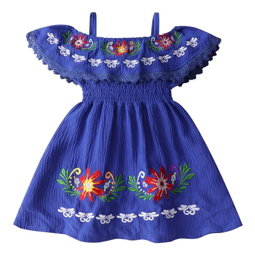 Mexican Dress for Baby Girls Traditional Cinco de Mayo Fiesta Dress Off-Shoulder Floral Embroidered Dress