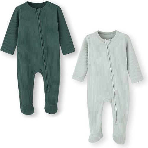 ACESTAR 9 to 12 Months Zipper and Footed Sleepers- 2 Pack Green and Mint Color