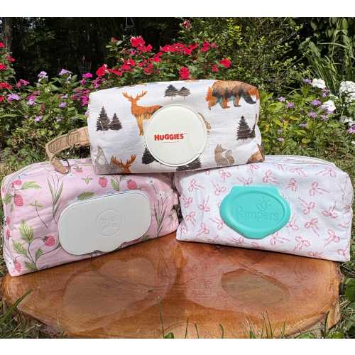 Handmade Wipe Pouch | Double Compartment Diaper Organizer | Baby Wipes Holder | Wipe Pouch with Detachable Strap | Embroidered Wipe Bag