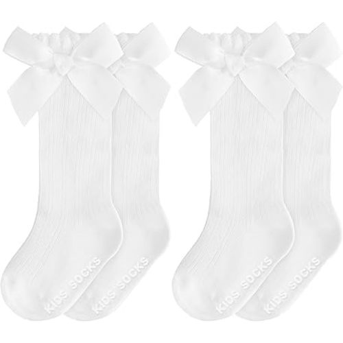 2 Pair Baby Knee High Socks Girl Non Slip Toddler Stockings Cotton Bow Infant Socks Ruffle Toddler Long Sock