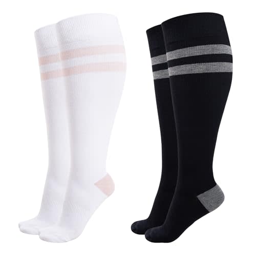 Momcozy Compression Socks for Women Wide Calf, 15-20mmHg Knee High Support Socks for Pregnancy, Nurses, Flying, Travel