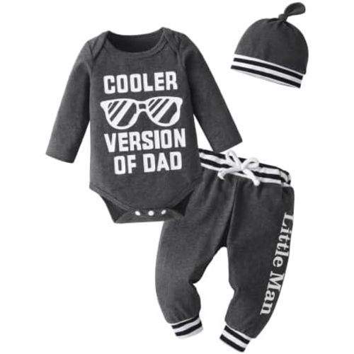 KuKitty Newborn Infant Baby Boy Clothes Long Sleeve Romper + Pants + Hat 3PCS Outfits Set