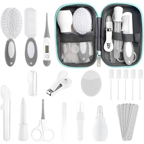 Baby Healthcare and Grooming Kit for Newborn Kids, 24PCS Upgraded Safety Baby Care Kit, Newborn Nursery Health Care Set, Baby Care Product (Grey White)