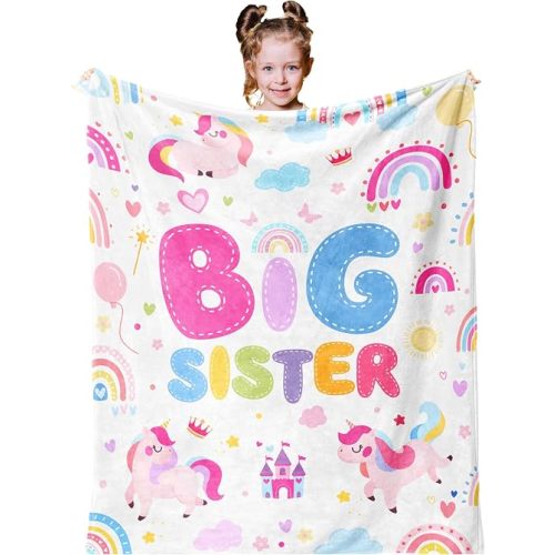 JUCIPAY Big Sister Gifts for Girls Age 2/3/4/5, New Big Sister Gift Blanket 50"x40"