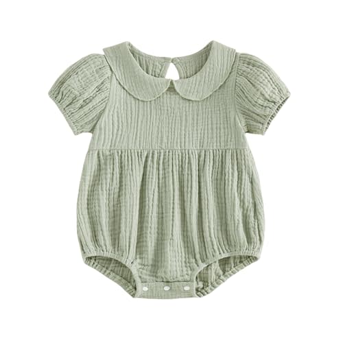Baby Bubble Romper Collar Bodysuit Infant Muslin Summer Clothes | Peter Pan Collar Romper Baby Boy Girl, Solid Color, Neutral Blank Muslin Cotton Romper, Everydaywear, Newborn Baby Shower