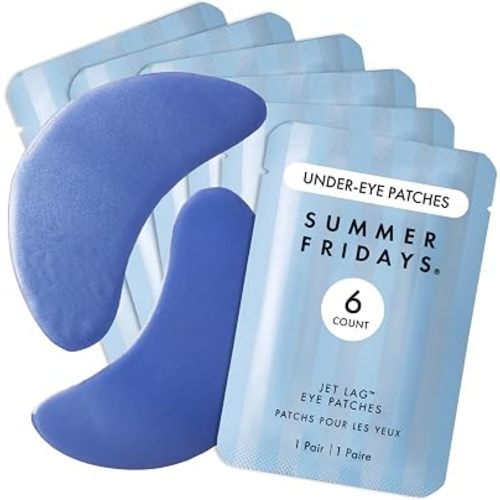 Summer Fridays Jet Lag Hydrating Eye Patches - De-puffing Hydrogel Under Eye Masks with Hyaluronic Acid, Caffeine + Peptides - Soothing + Refreshing At-Home + Travel Skin Care (6 Pairs)