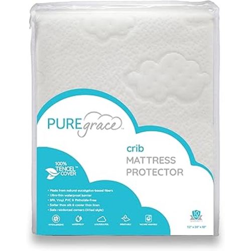PUREgrace Tencel Mattress Protector (Crib & Toddler) – Waterproof, Noiseless, Breathable Cover with Deep-Pocketed Corners for Cribs and Toddler Mattresses