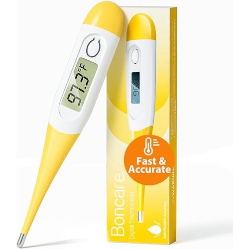 Boncare 10 Seconds Digital Thermometer for Adults and Kids - Accurate & Safe Rectal Thermometer for Baby with Fever Alarm, Oral Thermometer (Yellow)