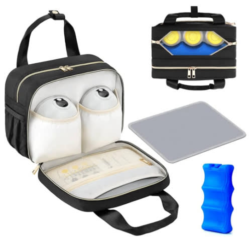 PIIOSER Breastmilk Cooler Bag with Ice Pack, Compatible with Wearable Breast Pumps & Accessories - Portable Pumps Carrying Case for Nursing & Working Moms, Black
